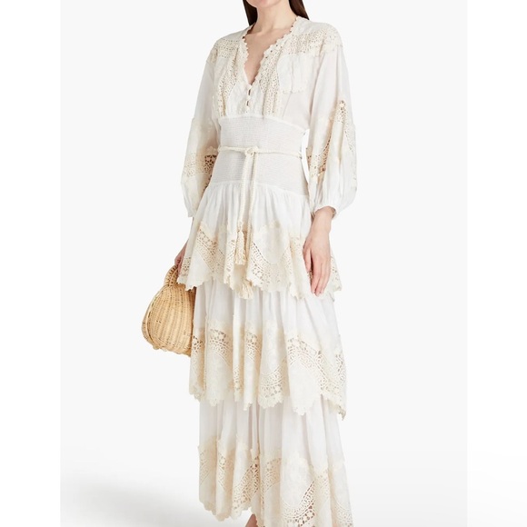 $1,750 ZIMMERMANN Crocheted lace-trimmed tiered ramie-gauze dress in size 1 - Picture 3 of 15